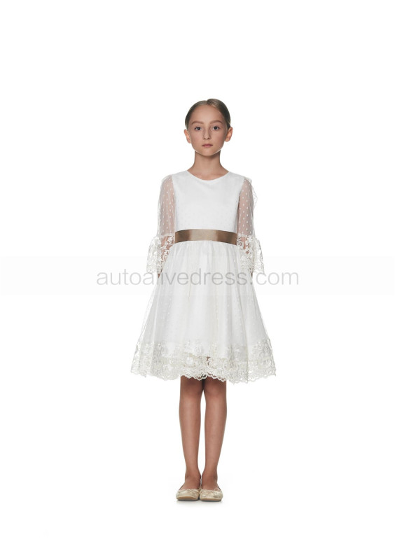 Ivory Polka Dot Tulle Lace Fantastic Flower Girl Dress